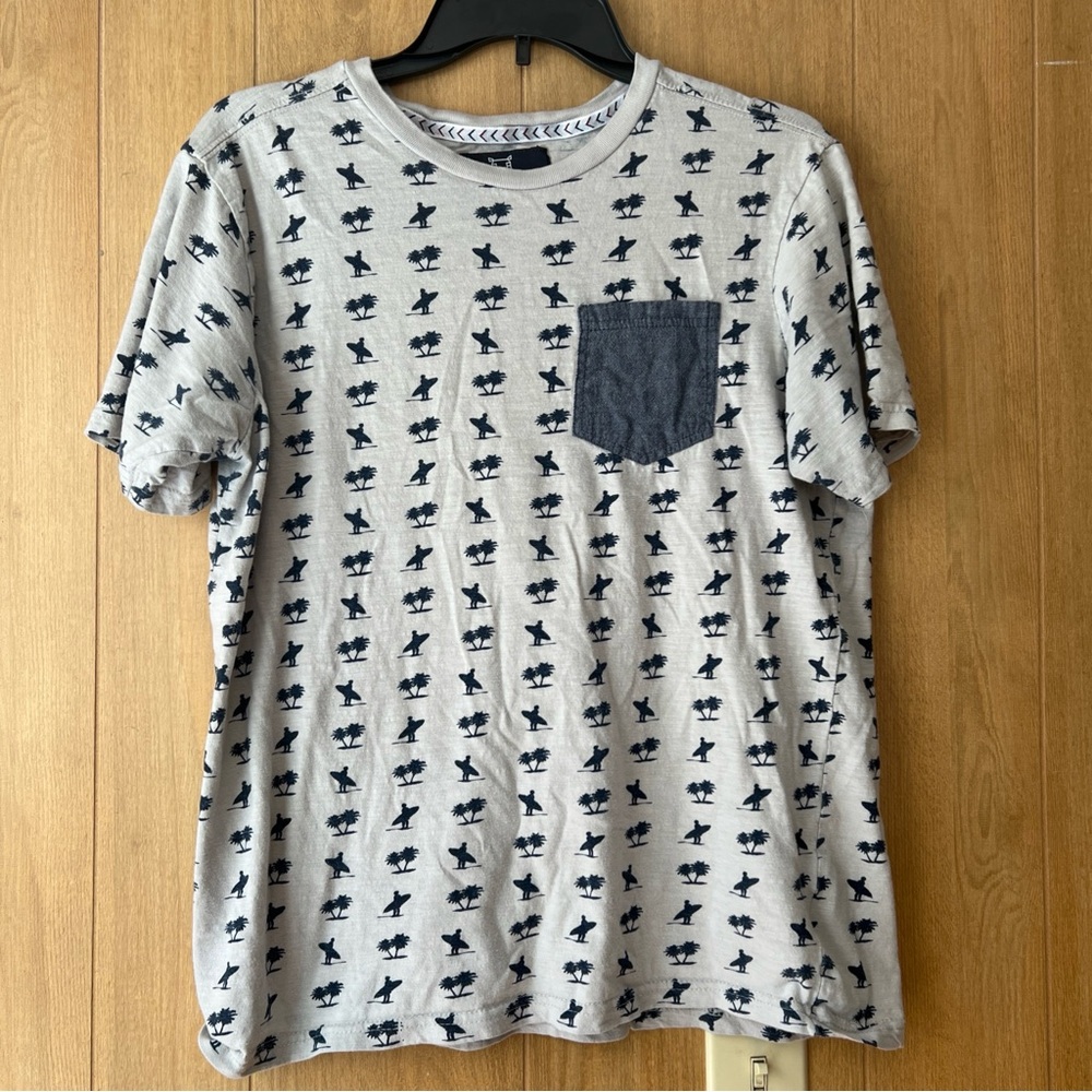 Quilted Giraffe T-Shirt Mens L Gray Short Sleeve Surf & Palm Tree All-Over Print